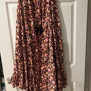 Kivari Pink and Black Floral Maxi Skirt